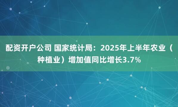 配资开户公司 国家统计局：2025年上半年农业（种植业）增加值同比增长3.7%